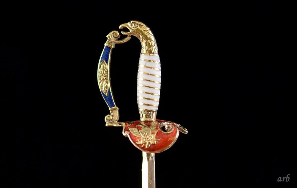 Incredible Antique 14k Gold & Enameled Krementz Sword Stick Pin w/ Eagle