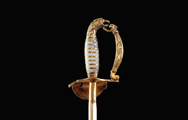 Incredible Antique 14k Gold & Enameled Krementz Sword Stick Pin w/ Eagle