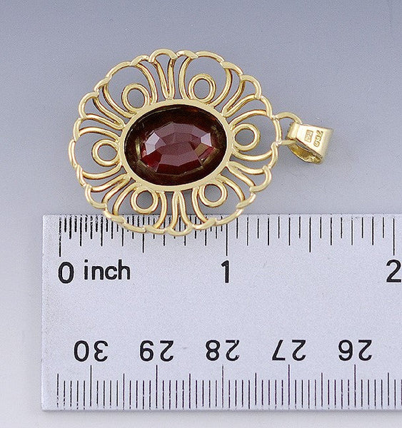 Stunning 18k Yellow Gold Filigree Openwork Lab Created Ruby Pendant