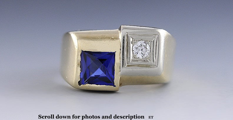 Brilliant American 14K 2-Tone Gold Diamond & Sapphire Ring Size 5.25