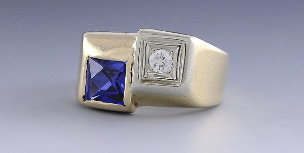 Brilliant American 14K 2-Tone Gold Diamond & Sapphire Ring Size 5.25