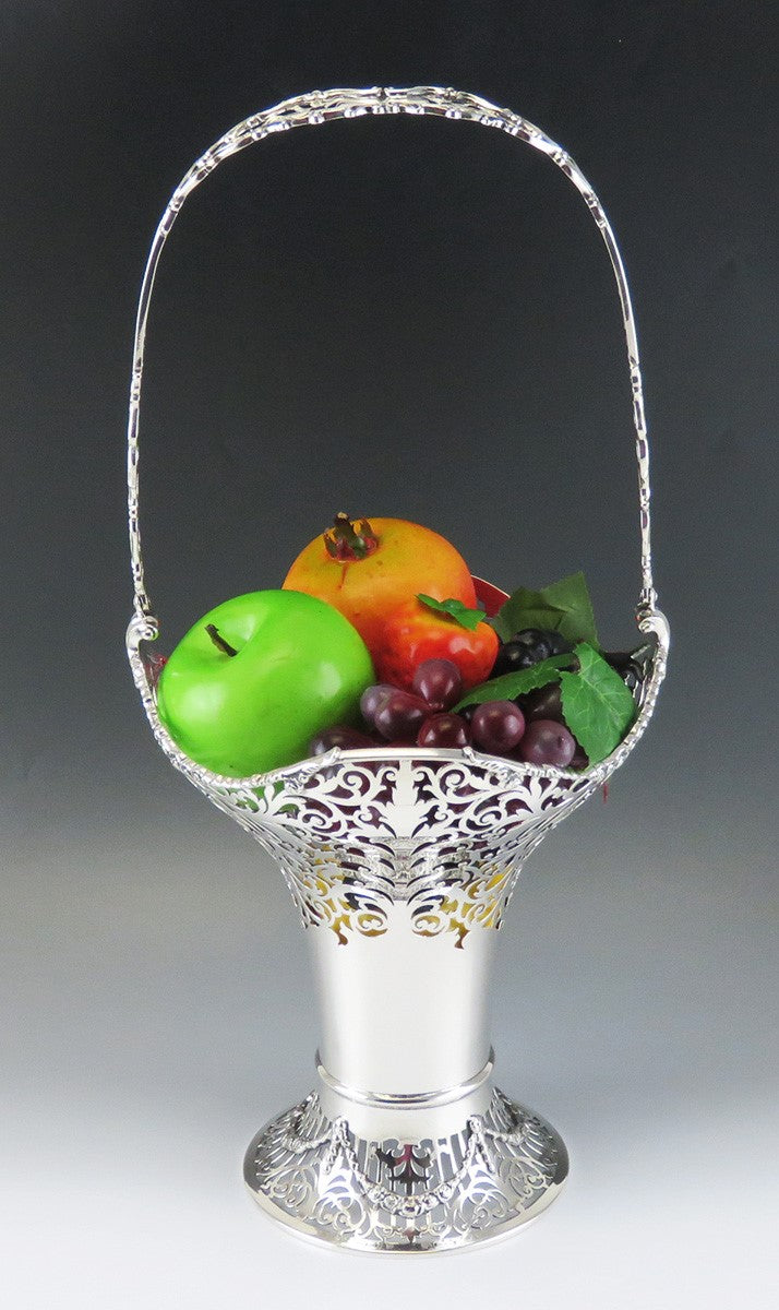 Antique Sterling Silver Pierced Tall Fruit/Flower Centerpiece Basket 16 3/4"