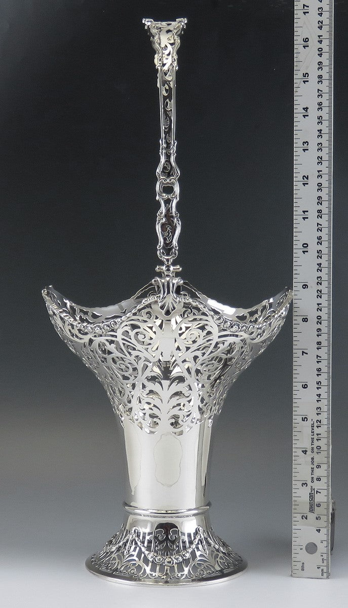 Antique Sterling Silver Pierced Tall Fruit/Flower Centerpiece Basket 16 3/4"