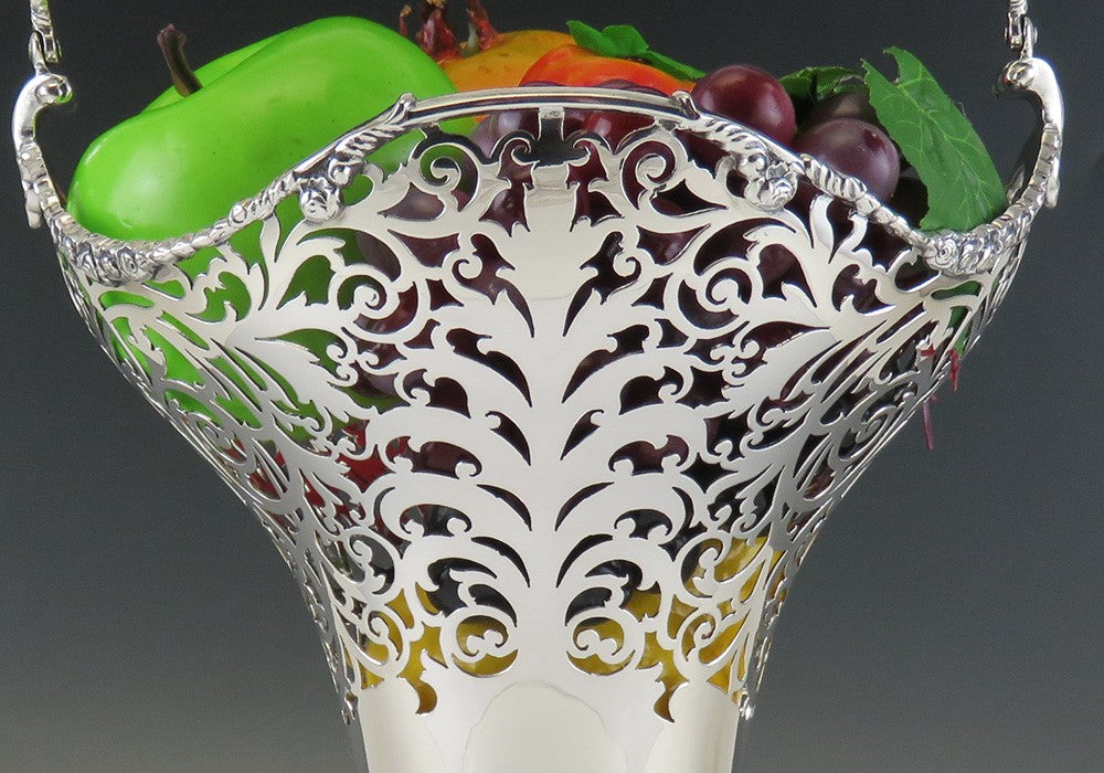 Antique Sterling Silver Pierced Tall Fruit/Flower Centerpiece Basket 16 3/4"