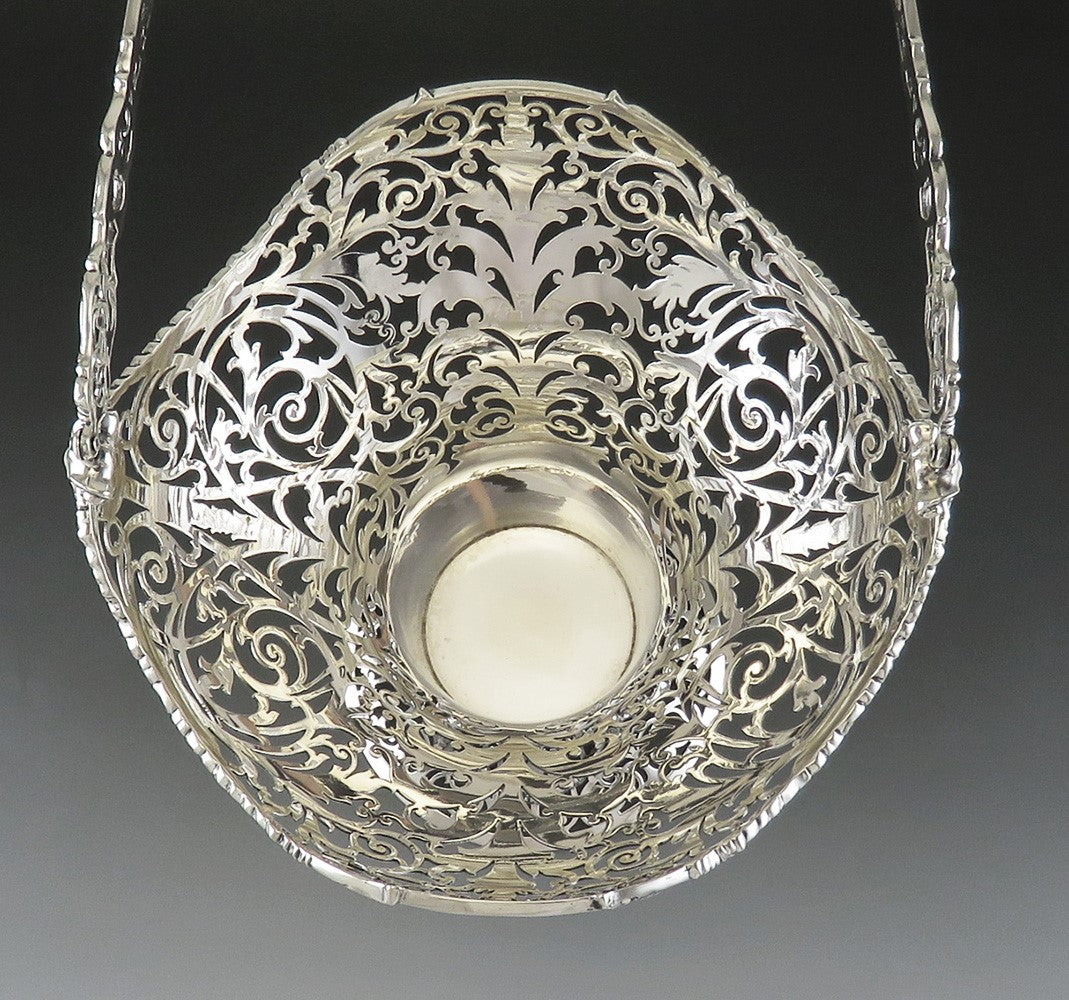 Antique Sterling Silver Pierced Tall Fruit/Flower Centerpiece Basket 16 3/4"