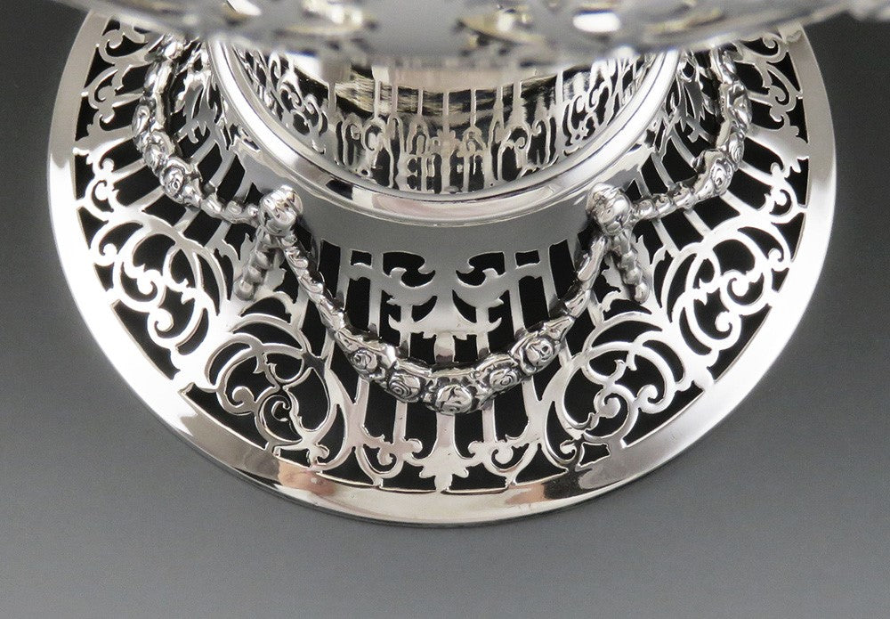Antique Sterling Silver Pierced Tall Fruit/Flower Centerpiece Basket 16 3/4"