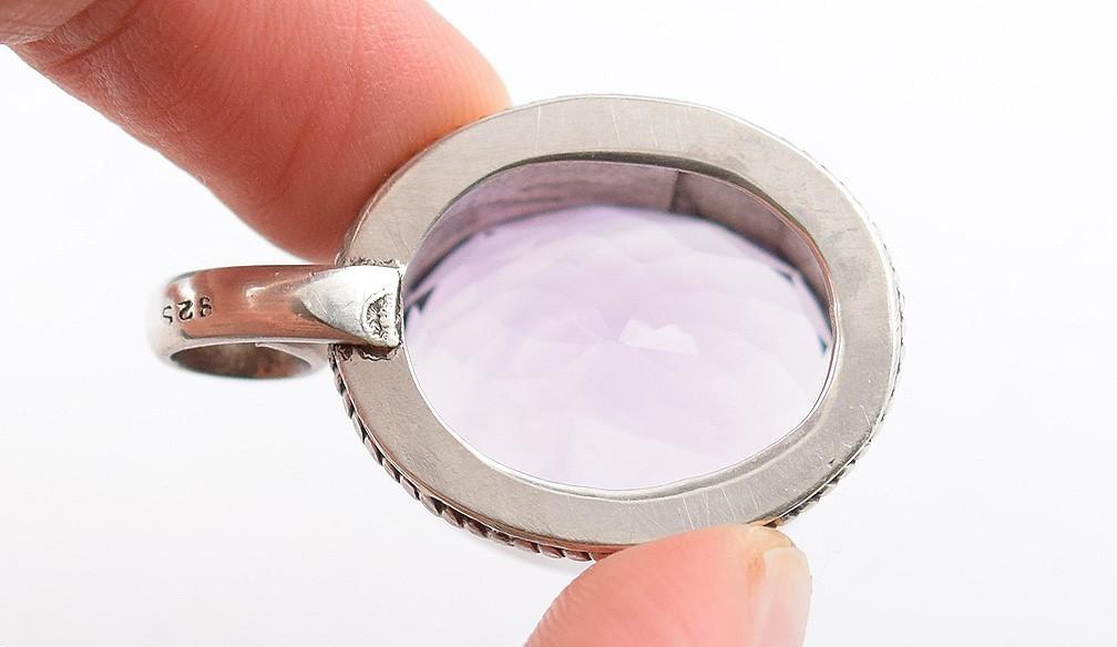 Gorgeous Modern Sterling Silver Rope Chain Necklace w/ 30 CARAT Amethyst Pendant