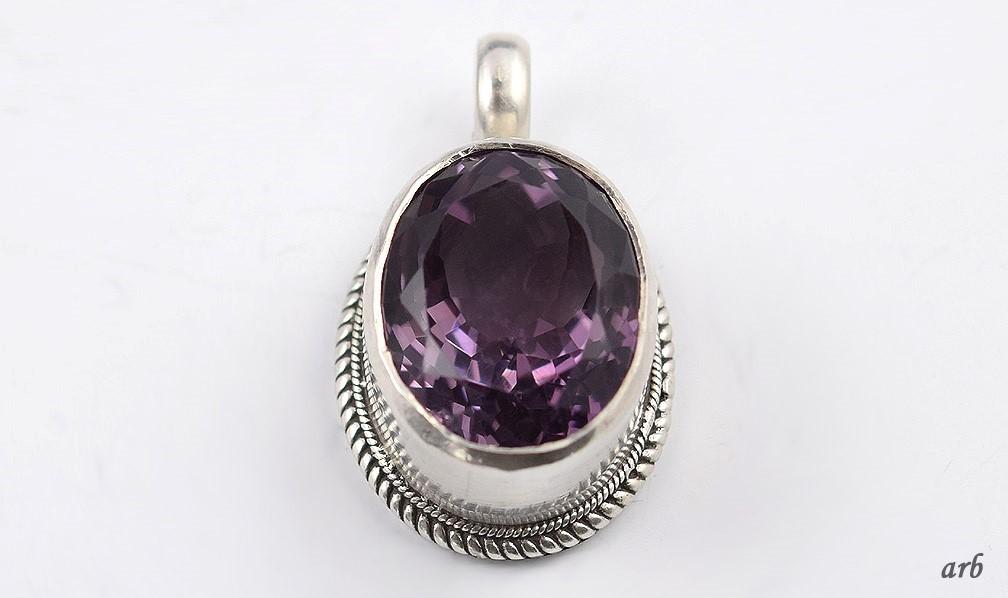Gorgeous Modern Sterling Silver Rope Chain Necklace w/ 30 CARAT Amethyst Pendant