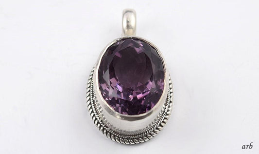 Gorgeous Modern Sterling Silver Rope Chain Necklace w/ 30 CARAT Amethyst Pendant