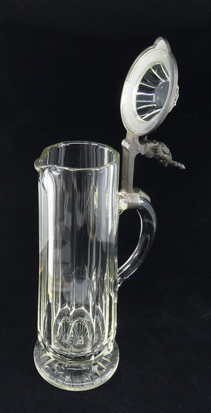 Impressive c1880s German Cut Glass Crystal Pewter Lid 1.5L Andvari Gnome Stein