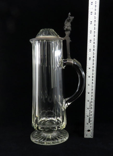 Impressive c1880s German Cut Glass Crystal Pewter Lid 1.5L Andvari Gnome Stein
