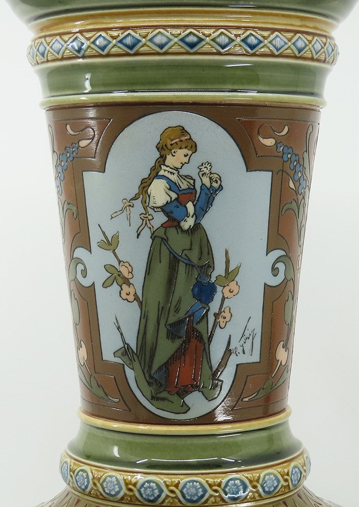 c1900 Impressive Signed Villeroy Boch Mettlach Art Nouveau #1749 Tall Vase