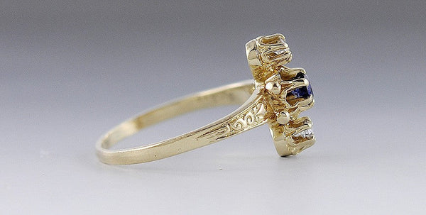 High End Modern 14K Yellow Gold Blue Sapphire & Diamond Ring Size 11.5