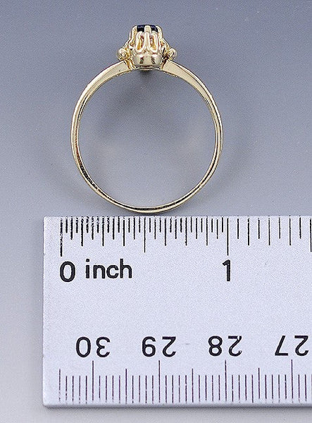 High End Modern 14K Yellow Gold Blue Sapphire & Diamond Ring Size 11.5