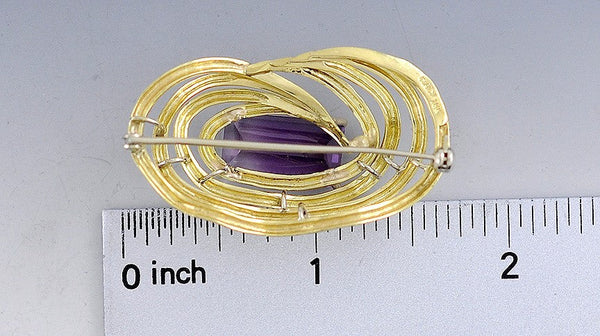 Italian 18k Yellow Gold Purple Amethyst Brooch Pin