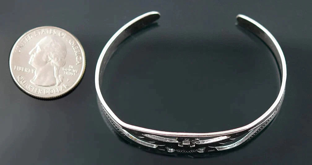 Small Size Vintage Sterling Silver Pierced Cuff Bracelet with Thunderbird Design