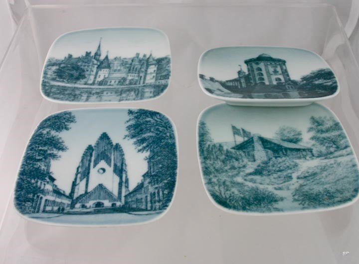 Architecture Scene Bing Grondahl Porcelain Mint Teabag Dishes or Ashtrays