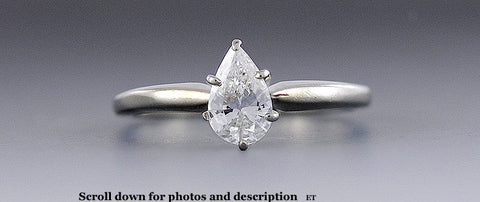 Exquisite Modern Pear-Cut .38ct Diamond & 14K White Gold Ring Size 5