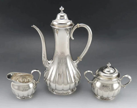 3pc Antique c1910 Tiffany & Co Sterling Silver Demitasse Tea Set