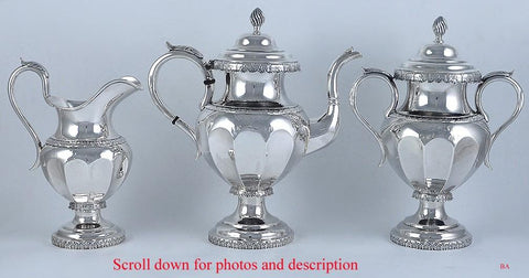 Antique c1850 Jones Ball Poor Boston American Coin Silver Coffee Tea Set