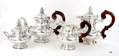 Fine Hand Hammered Italian 800 Solid Silver 4pc Tea Service c1920