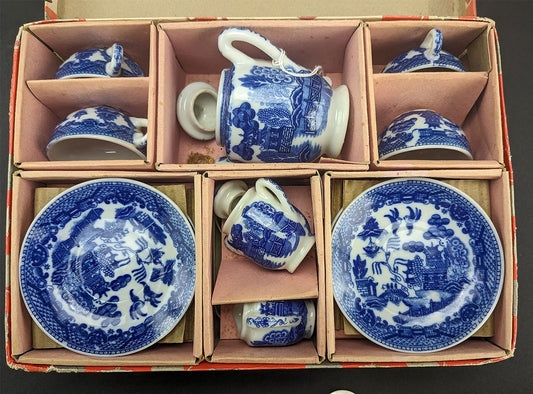 Charming c1920s Antique Blue White Willow 11pc Miniature Tea Set Made in Japan