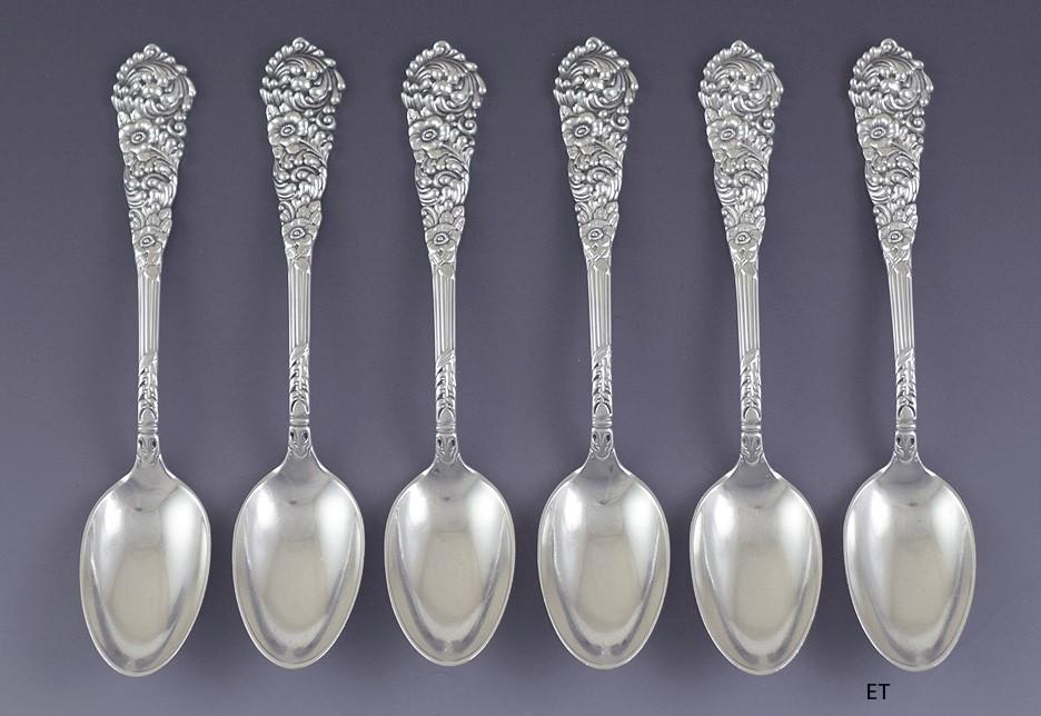 Pristine Set 6 Reed Barton Sterling Silver Trajan Teaspoons No Mono