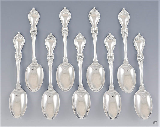 Fine set 9 Lunt Sterling Silver Alexandra Teaspoons