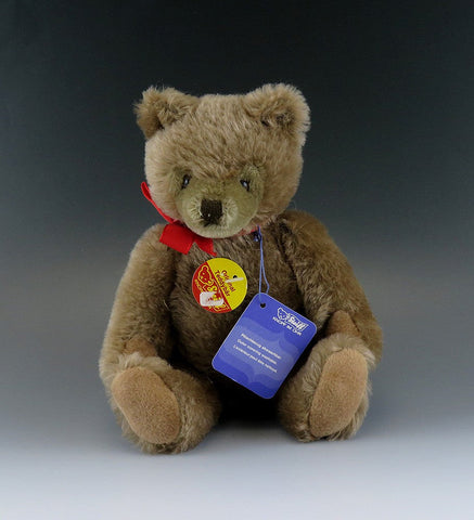 Cute VTG Steiff Teddybear Teddy Bear Poseable Limbs Red Ribbon Cocoa Brown