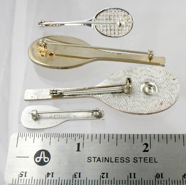 4 Vintage Enameled Sterling Costume Tennis Racquet Pins