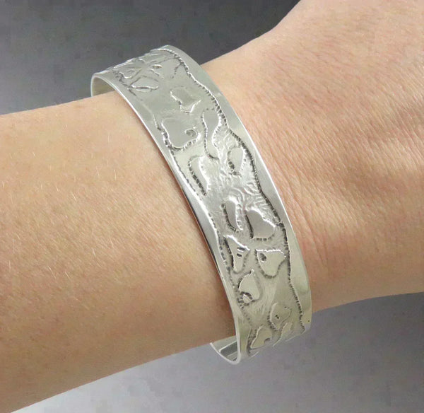 Handcrafted Arts & Crafts Sterling Silver Thick Textured Bangle Cuff Bracelet