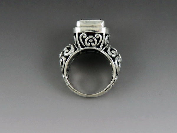 Striking Contemporary Sterling Silver Red Garnet Filigree Ring