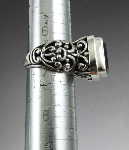Striking Contemporary Sterling Silver Red Garnet Filigree Ring