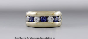 Fabulous Modern 14K Yellow Gold VS-VVS ~.75CT Diamond Sapphire Ring Size 6.25