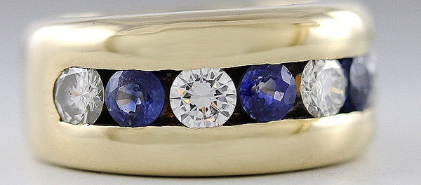 Fabulous Modern 14K Yellow Gold VS-VVS ~.75CT Diamond Sapphire Ring Size 6.25