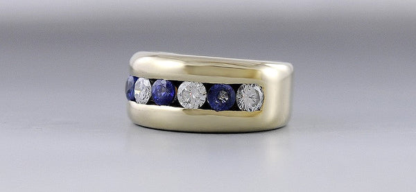 Fabulous Modern 14K Yellow Gold VS-VVS ~.75CT Diamond Sapphire Ring Size 6.25