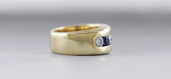 Fabulous Modern 14K Yellow Gold VS-VVS ~.75CT Diamond Sapphire Ring Size 6.25