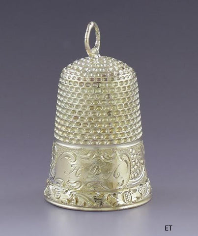 Neat late 1800s/early 1900s 14k Yellow Gold Hand Engraved Thimble Bell Pendant