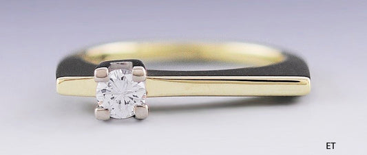 Stylish Modernist 14k Yellow Gold & Diamond Ring Size 7.25