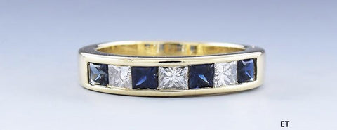 Elegant 18k Gold Sapphire & Diamond Anniversary Band Ring sz 6 3/4