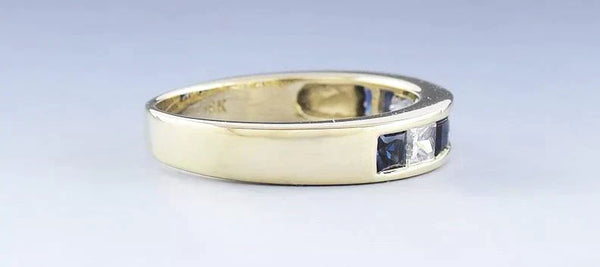 Elegant 18k Gold Sapphire & Diamond Anniversary Band Ring sz 6 3/4