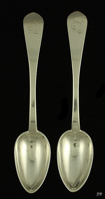 Pair 18th Century American Coin Silver Serving Spoons