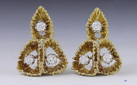 Wonderful Pair 18k Yellow Gold & Diamond Openwork Earrings