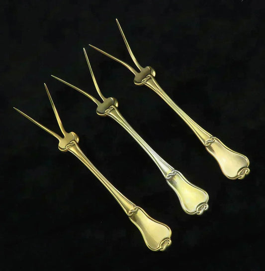 3 c1861 Russian Gilt Silver Meat Potato Serving Forks K.F. Malcz Fleur de Lis