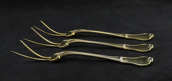 3 c1861 Russian Gilt Silver Meat Potato Serving Forks K.F. Malcz Fleur de Lis