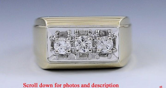 Brilliant 14K White and Yellow Gold 3 Stone Diamond Ring Size 7