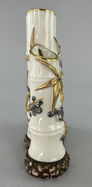 Superb 1878 Royal Worcester Aesthetic Mvmt Bamboo Cherry Blossom Triple Bud Vase