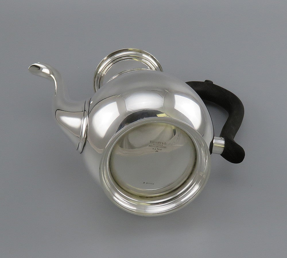 Vintage 1950s Tiffany Co Sterling Silver Wood Georgian Style Tea Coffee Pot