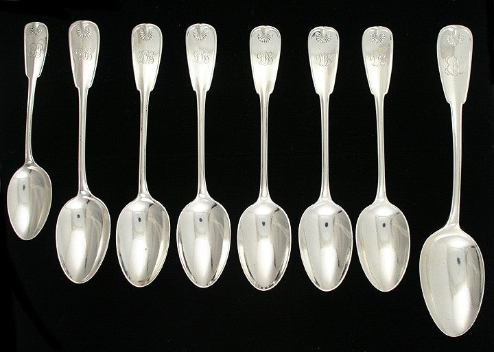 8 Antique Tiffany & Co Palm 1871 Sterling Silver Shell Place Table Spoons