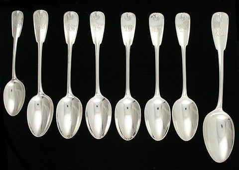 8 Antique Tiffany & Co Palm 1871 Sterling Silver Shell Place Table Spoons